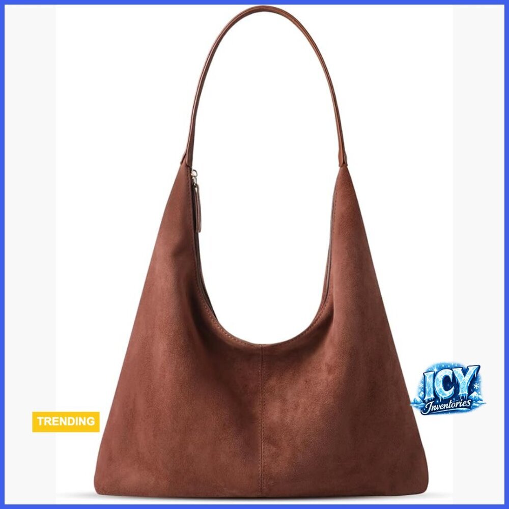 Faux Suede Hobo Shoulder Bag Slouchy Tote Crossbody Purse